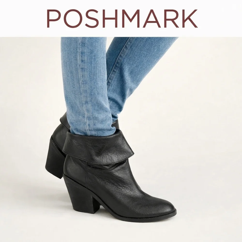 Lucky Brand Black leather‎ foldover ankle boots 6 NWT